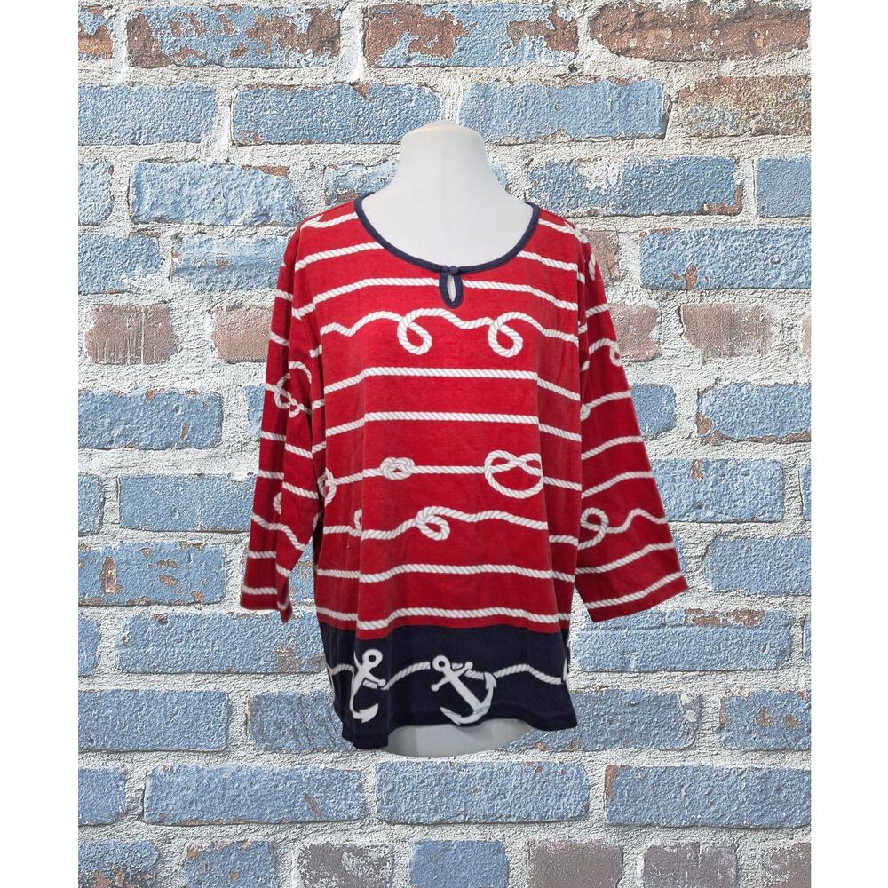 Draper's & Damons 2X Red, White, & Blue Nautical Ladies Top